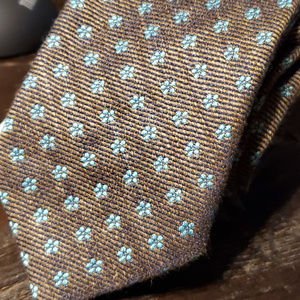 Eton Brown Floral Geometric Print  Linen/Silk Tie